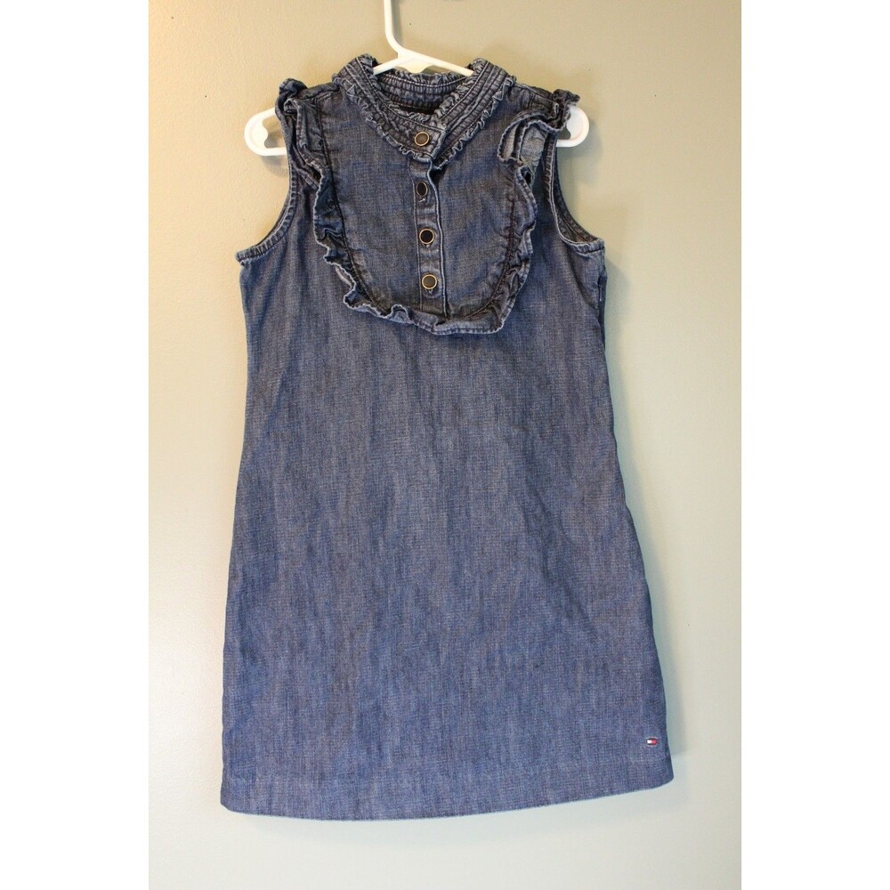 Tommy Hilfiger Girls Blue Denim Dress Sleeveless Size 7 Sleeveless